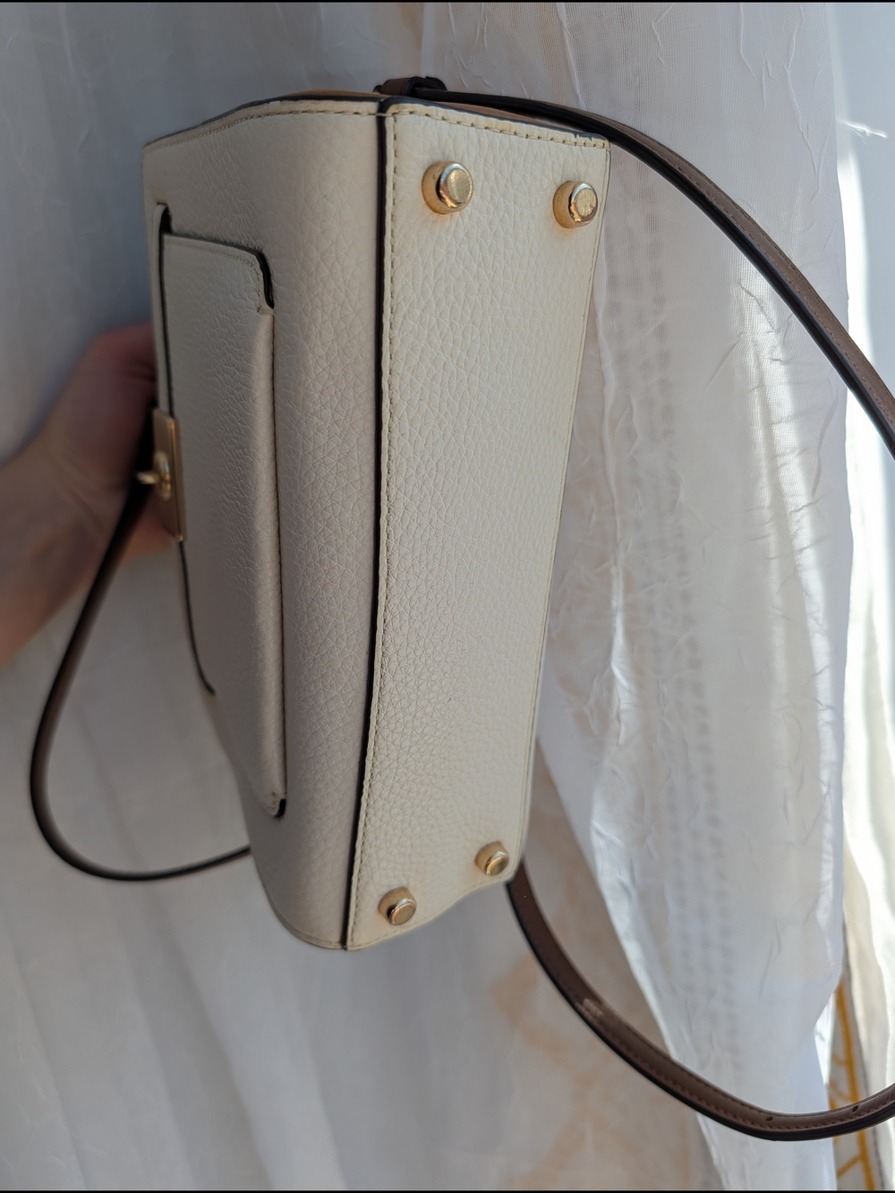 Coach Mini Lane Cream Brown Gold Top-Handle Crossbody Bag Leather - Picture 5 of 9